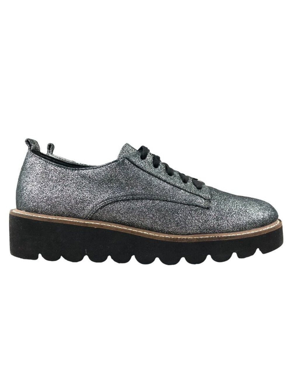 Shelly's London Women's 8.5 Jack Metallic Pewter Silver Creeper Wedge Oxfords